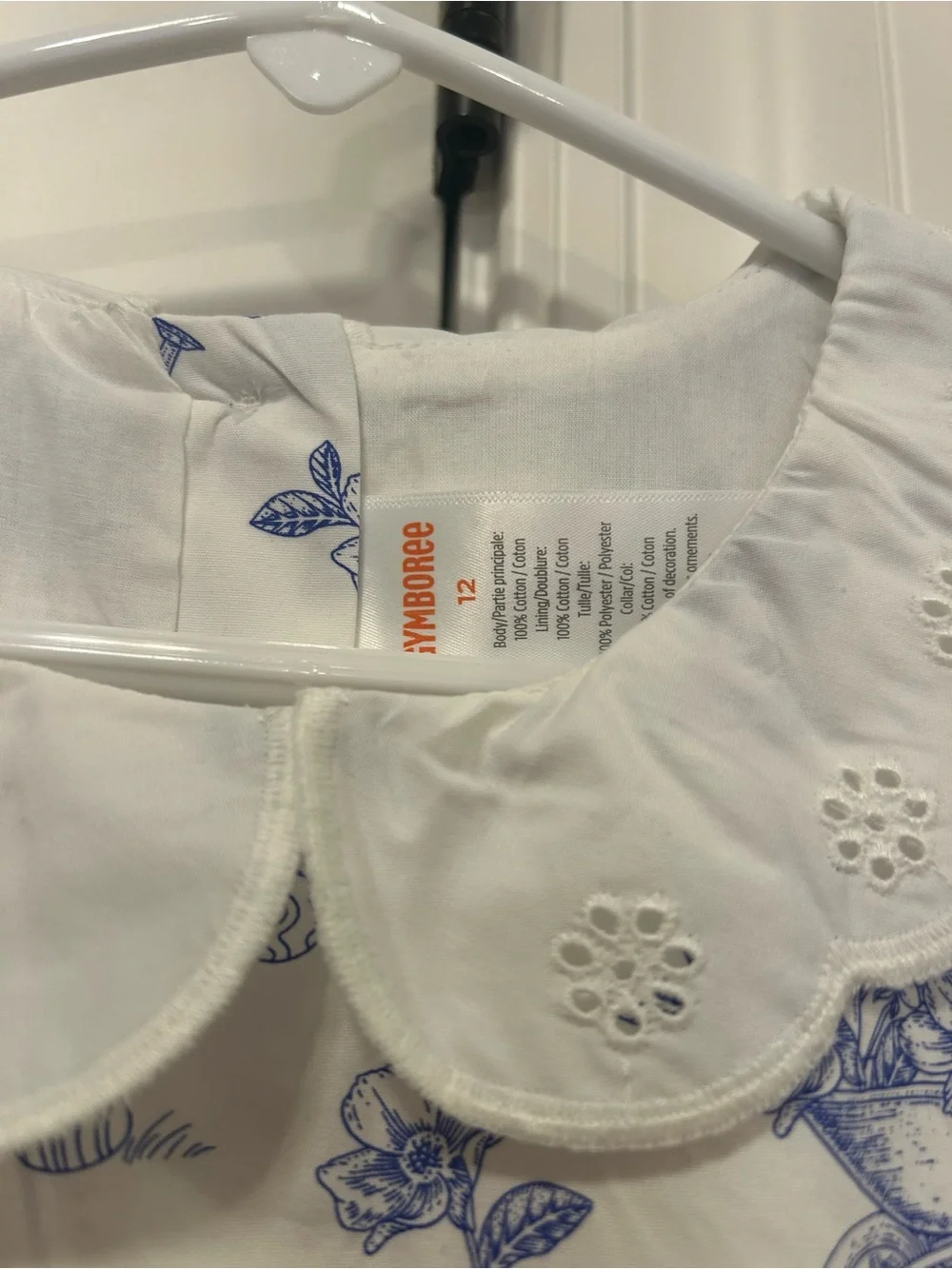 Gymboree White Dress with Blue Floral Print and Eyelet Collar